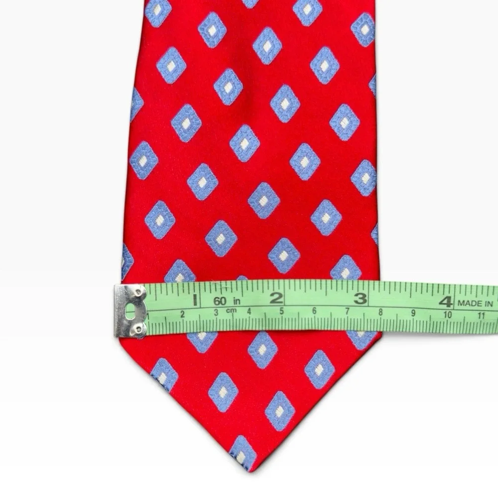 Peter Millar Silk Necktie Red Blue Geometric Geometric Diamond Pattern Italian